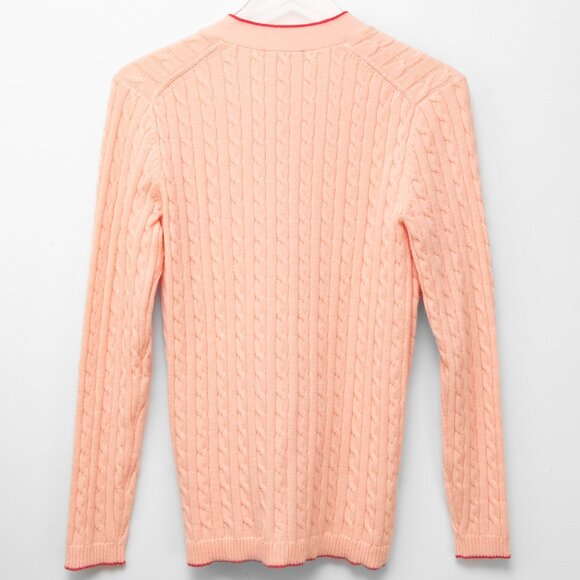 Ann Taylor Cardigan Sweater Cable Knit Boyfriend Tipped Peach Size Small New - Picture 2 of 5